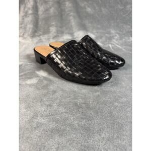 Seychelles Black Leather Woven Block Heel Mules Size 8 Woman’s Slip On Shoe